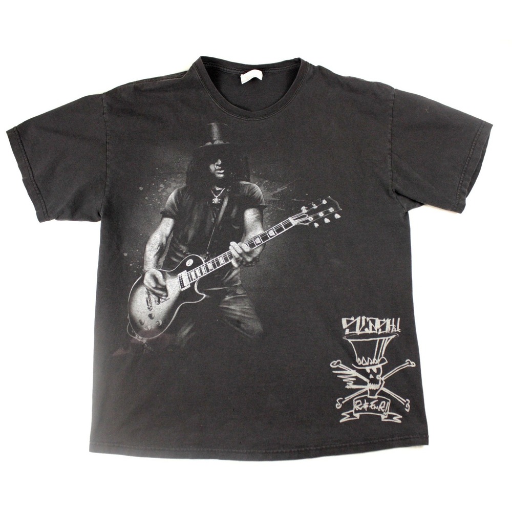 Slash Guitar Graphic T Shirt Mens Large Black Hanes Heavyweight Rock Cotton Tee